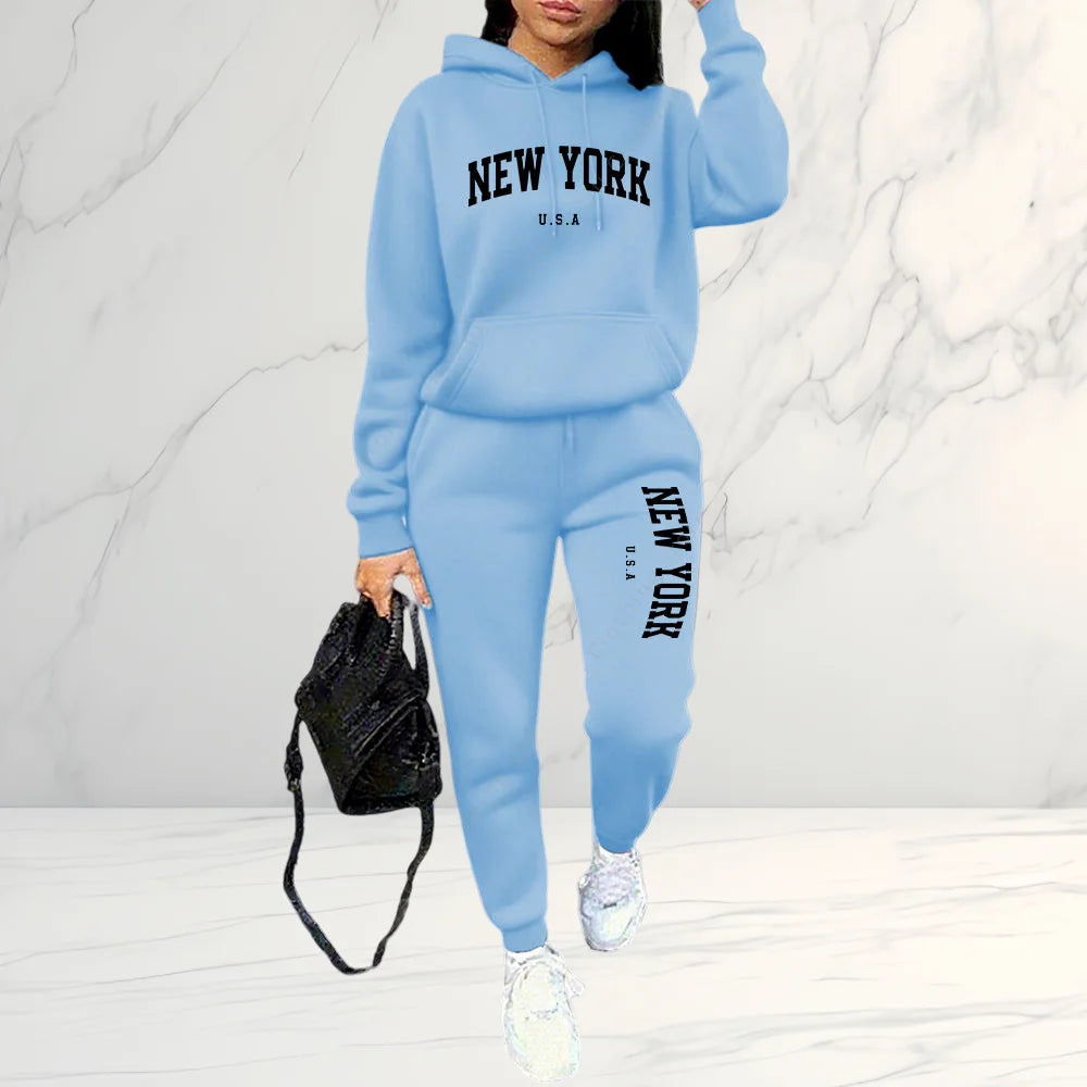 Women's Letter Print Hoodie & Pants 2-Piece Set, Autumn Winter  Tracksuit, Casual Sportswear Streetwear Outfit for Daily Fashion