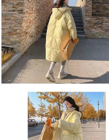 2024 New Korean Women's Jacket Winter Parkas Loose Hooded Cotton Padded Female Long Down Jacket Thicken Oversize Puffer Coats