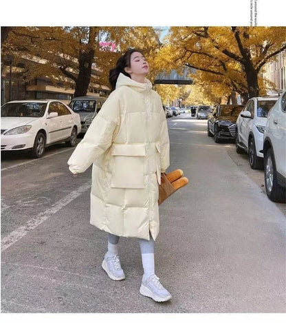 2024 New Korean Women's Jacket Winter Parkas Loose Hooded Cotton Padded Female Long Down Jacket Thicken Oversize Puffer Coats