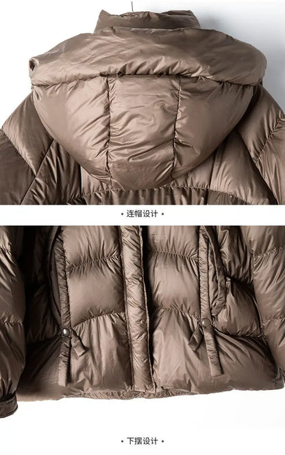2024 Spring New Arrival 90 White Goose Down Down Jacket Women's Stand Collar Hooded Mid-Length Warm Jacket