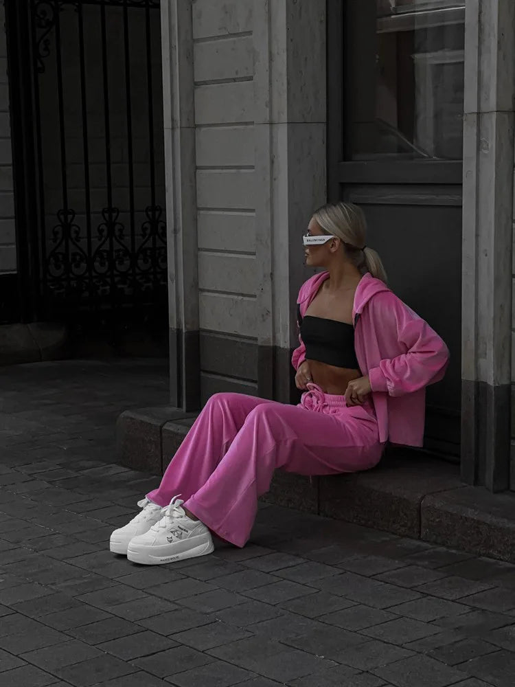 Two Piece Sets Women Matching Sets Tracksuit Jogger Y2k Autumn Winter Sports Elastic Waist Streetwear Pants Sweatshirts Pant Set