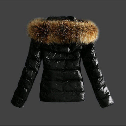 Women Winter Fashion Casual Slim Short Padded Faux Fur Collar with Non Removable Hooded Warm Paddeds Female Zipper Thicken Coat