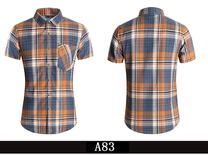 Striped Plaid Short Sleeved Shirt Men's Single-breasted Square Collar Cotton Shirts Summer Fashion Casual Camisa Men Chemise 7XL