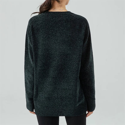 Chenille Sweater for Women O Neck Pullovers Ribbed Cuff Long Sleeve Knitted Tops Women Solid Sweater 2024 Cozy Sweaters Jumpers