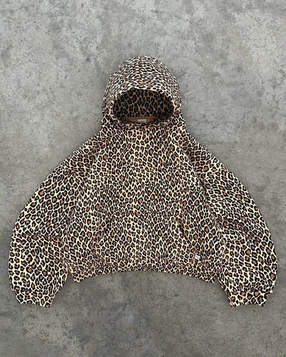 Y2K Retro Leopard Pattern Zip Up Hoodie Men Harajuku Hip Hop Zipper Sweatshirt High Street Oversized Unisex Hoodie Streetwear
