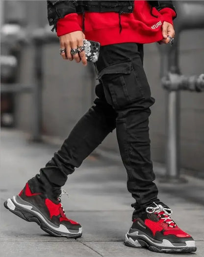 2024 Men Jeans Pencil Pants Cargo Denim Solid Ankle Length Washing Punk Mid Waist Sheath Gothic Slight Strech High Street