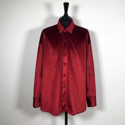 Velvet Shirt Men 2024 Autumn New Vintage Long Sleeve Casual Shirts Fashion Streetwear All-Matching Solid Bottoming Blouses