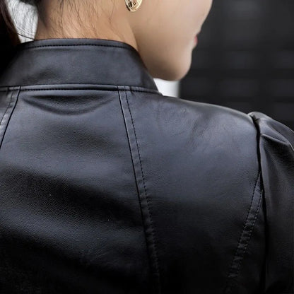 Fashion New Women's Leather Jacket Bright Colors Black Motorcycle Coat Short Faux Leather Biker Jacket Soft Jacket Female