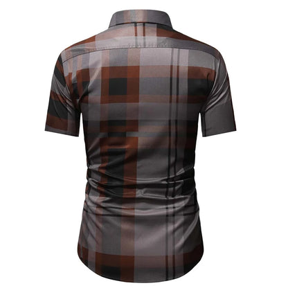 FGKKS 2023 Summer Short Sleeve Shirts for Men Fashion Tops Shirt Brand Striped Plaid Shirt Male