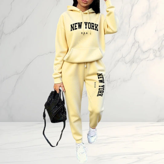 Women's Letter Print Hoodie & Pants 2-Piece Set, Autumn Winter  Tracksuit, Casual Sportswear Streetwear Outfit for Daily Fashion