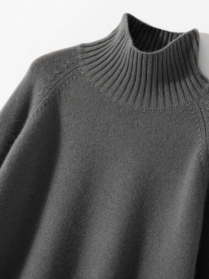 Women's 100% Cashmere Sweater Turtleneck Raglan Sleeve Pullover Autumn Winter Thick Casual Loose Style Cashmere Knitwear Korean
