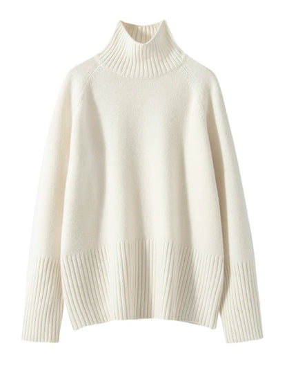 Women's 100% Cashmere Sweater Turtleneck Raglan Sleeve Pullover Autumn Winter Thick Casual Loose Style Cashmere Knitwear Korean