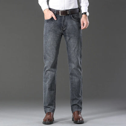 Spring Autumn 2022 Men's Smart Jeans Business Fashion Straight Regular Blue Stretch Denim Trousers Classic Men Plus Size 28-40