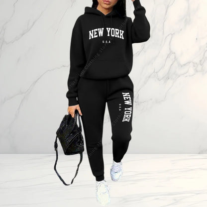 Women's Letter Print Hoodie & Pants 2-Piece Set, Autumn Winter  Tracksuit, Casual Sportswear Streetwear Outfit for Daily Fashion