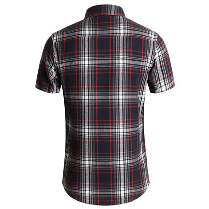 Striped Plaid Short Sleeved Shirt Men's Single-breasted Square Collar Cotton Shirts Summer Fashion Casual Camisa Men Chemise 7XL