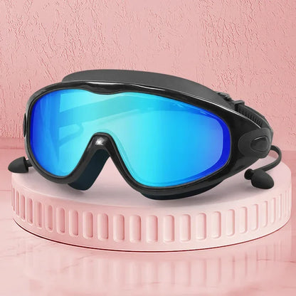 Swim Goggles with Ear Plugs UV Protection No Leaking Anti Fog Lens Swimming Glasses Wide Blue Light Blocking Comfortable Eyewear