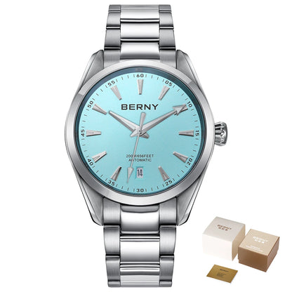 BERNY Automatic Watch for Men AR Sapphire BERNY NH35 Mechanical Male Wristwatch Stainless Steel Luxury 20ATM Waterproof Watches
