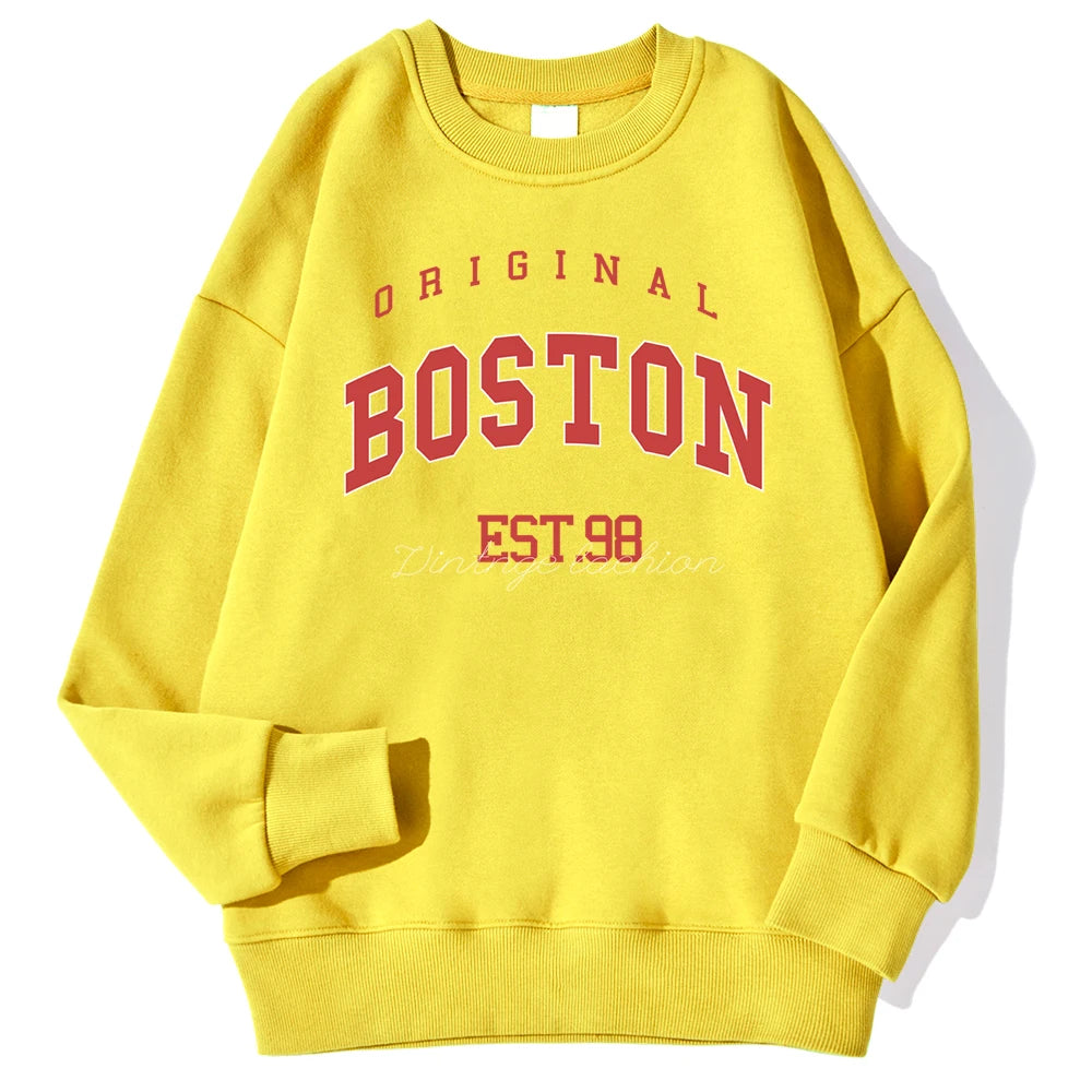 Original Boston Est.98 Street Letter Print Sweatshirt For Men Autumn Casual Hoodie O-Neck Soft Pullover Street Trend Clothes