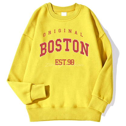 Original Boston Est.98 Street Letter Print Sweatshirt For Men Autumn Casual Hoodie O-Neck Soft Pullover Street Trend Clothes