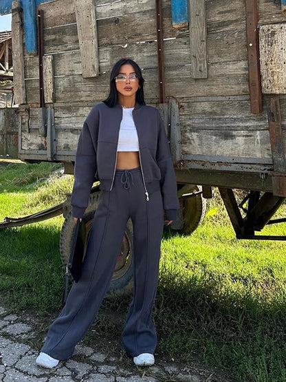 Autumn Winter Jacket Pant Two Piece Sets Women Pant Set Tracksuit Jogger Y2k Sweatshirts Sports Elastic Waist Pants Matching Set