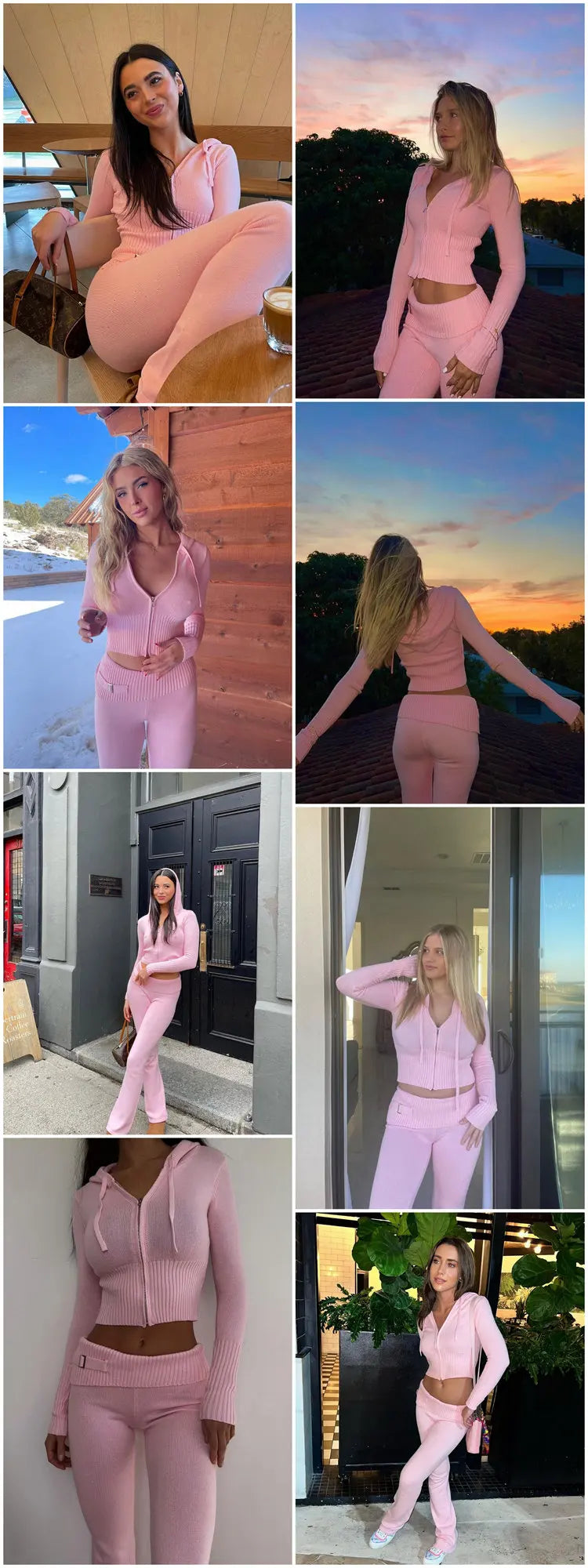 Tossy Knit Fashion 2 Piece-Set Trousers Hoodie Tracksuit Women Crop top Knitwear And Women's Pants Sets Female Trousers Outfits