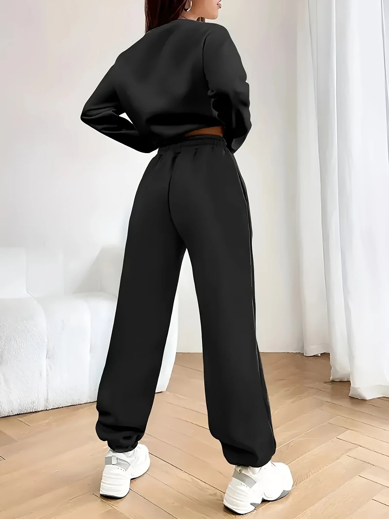 Women's Autumn/Winter Hip Hop Casual Street Paris French Pattern Printed Round Neck Sweatshirt+Sweatpants Warm Set