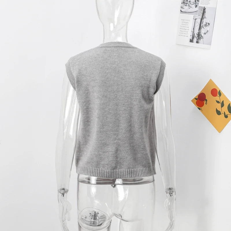 Casual Knitted Single Breasted Vest Women Loose Solid O Neck Sleeveless Female Waistcoat 2024 Autumn Lady All-match Streetwear