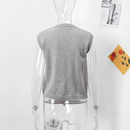 Casual Knitted Single Breasted Vest Women Loose Solid O Neck Sleeveless Female Waistcoat 2024 Autumn Lady All-match Streetwear