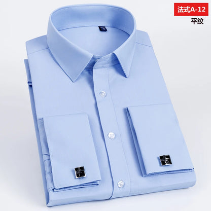 2023 French Cufflinks Suit Collar Korean Version Slim Fitting Shirt Long Sleeve Men's Tuxedo Party Wedding  Shirts