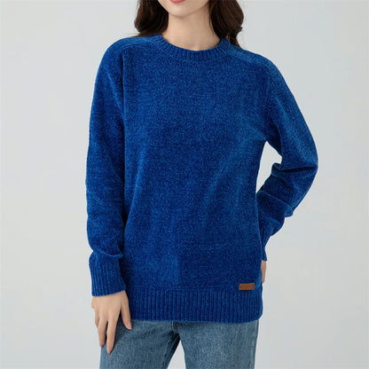 Chenille Sweater for Women O Neck Pullovers Ribbed Cuff Long Sleeve Knitted Tops Women Solid Sweater 2024 Cozy Sweaters Jumpers