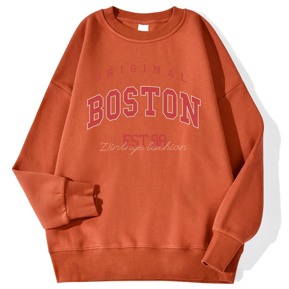Original Boston Est.98 Street Letter Print Sweatshirt For Men Autumn Casual Hoodie O-Neck Soft Pullover Street Trend Clothes