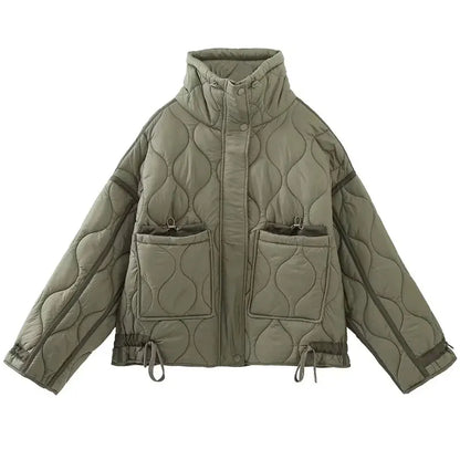 TRAFZA 2024 New Women Fashion Coat Long Sleeve Jackets With Drawstring Versatile Hight Street Outerwear Female Mujer Winter Coat