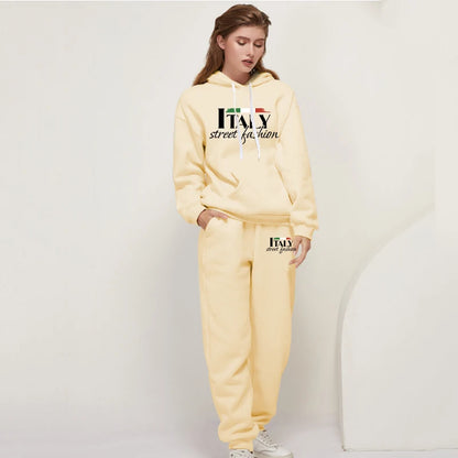Womens Pants Suit Print Casual Hooded Sweatshirt Set Sports Jogging Woman Clothing AutumnWinter Office Home Tracksuit Street y2k