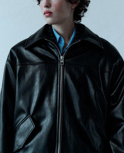 Womens Faux Leather Jacket Long Sleeve Zip Up Casual Bomber Motorcycle Biker Coat