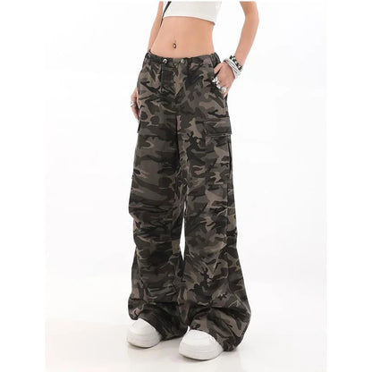 American Retro High Street Casual Overalls Camouflage Loose Wide Leg Pants For Women Y2k Hip-hop Cargo Grunge Baggy Trousers