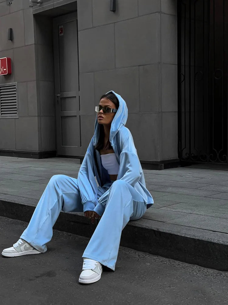 Two Piece Sets Women Matching Sets Tracksuit Jogger Y2k Autumn Winter Sports Elastic Waist Streetwear Pants Sweatshirts Pant Set