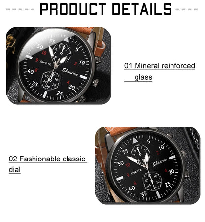 Fashion Mens Watches Luxury Casual Business Watch for Men Leather Strap Sports Big Dial Quartz Wrist Watch Relogio Masculino