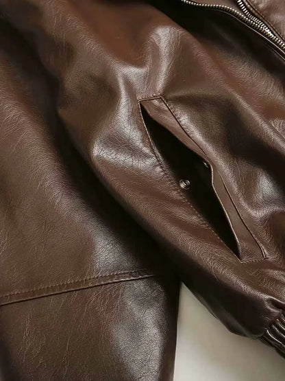 2024 Autumn New Women's Clothing European and American Style French Design Fashionable Versatile Textured Leather Jacket