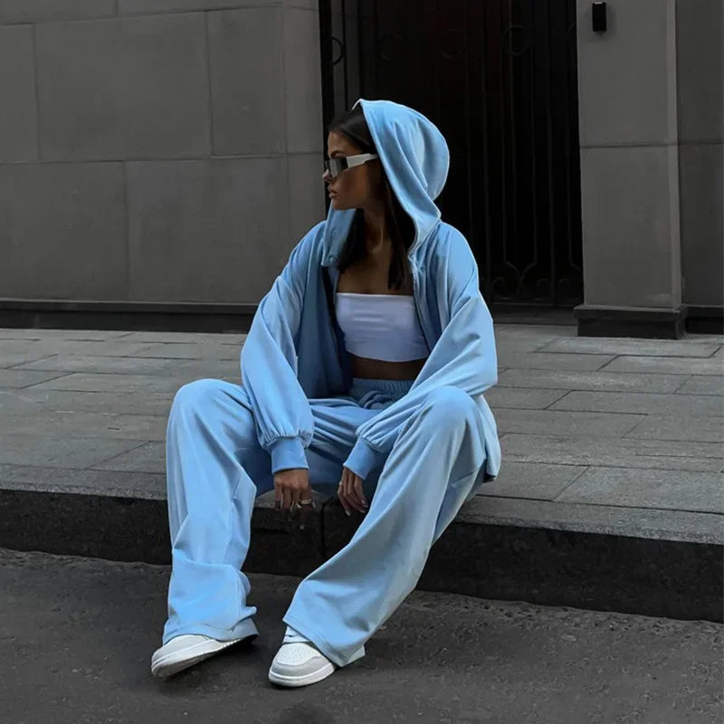 Two Piece Sets Women Matching Sets Tracksuit Jogger Y2k Autumn Winter Sports Elastic Waist Streetwear Pants Sweatshirts Pant Set