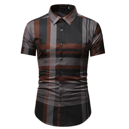 FGKKS 2023 Summer Short Sleeve Shirts for Men Fashion Tops Shirt Brand Striped Plaid Shirt Male