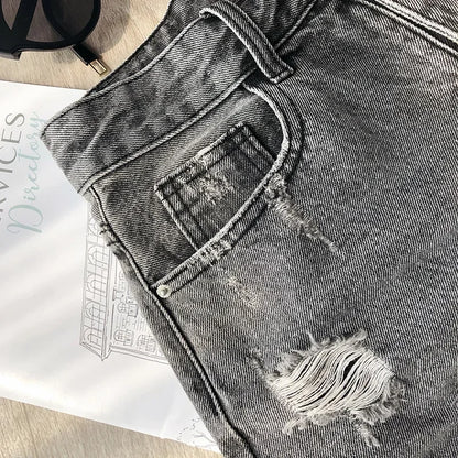 MISHOW Ripped Hole Fringe Denim Gray Shorts Women Casual Fashion Sexy Pocket Jean Shorts Streetwear 2023 Summer Female MX18B2217