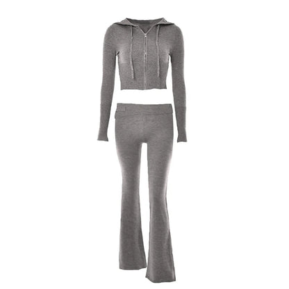 Tossy Knit Fashion 2 Piece-Set Trousers Hoodie Tracksuit Women Crop top Knitwear And Women's Pants Sets Female Trousers Outfits