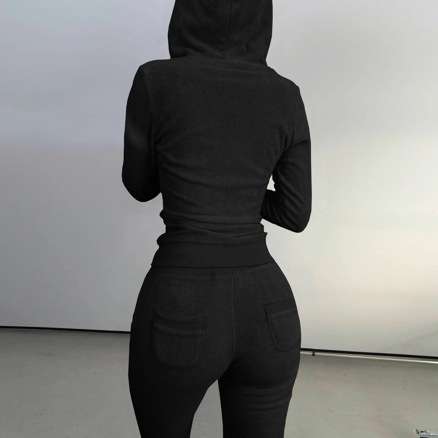 Autumn Winter Double-sided Velvet Vest 3 Piece Set For Woman's Fashion Hooded Sweatshirt Jacket Slim Pocket Trousers Female Suit