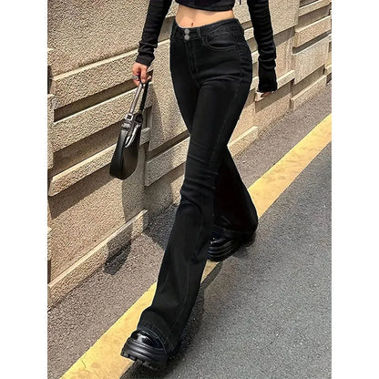 Women Fashion Streetwear Designer Classic Jeans Female High Waist Bell Bottom Trousers Female Aesthetic Gray Goth Flare Pants