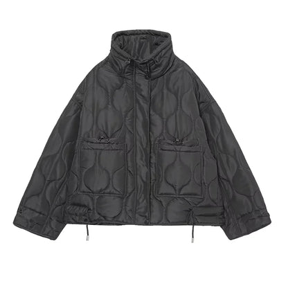 TRAFZA 2024 New Women Fashion Coat Long Sleeve Jackets With Drawstring Versatile Hight Street Outerwear Female Mujer Winter Coat