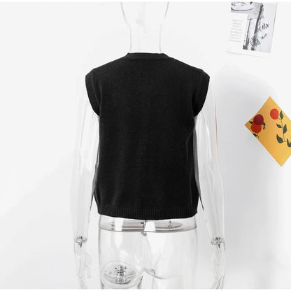 Casual Knitted Single Breasted Vest Women Loose Solid O Neck Sleeveless Female Waistcoat 2024 Autumn Lady All-match Streetwear
