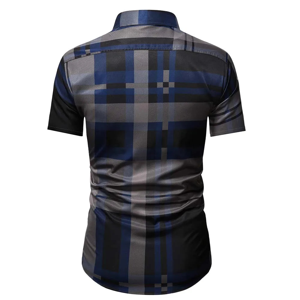 FGKKS 2023 Summer Short Sleeve Shirts for Men Fashion Tops Shirt Brand Striped Plaid Shirt Male
