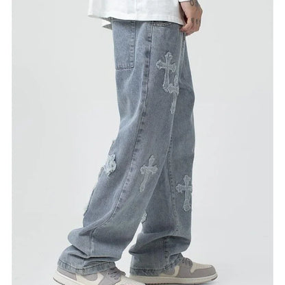 Autumn Fashion Trousers Cross Denim Pants Streetwear Hip Hop Low Rise Baggy Jeans For  Korean Y2k Women Cargo Pants