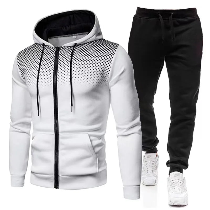 Men's Winter Tracksuit Set, Solid Color Hoodies and Drawstring Sweatpants, Loose Fit Leisure Sportswear Suit