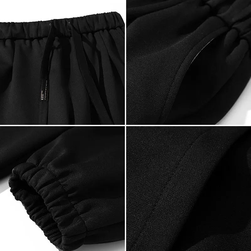 Spring Autumn Men Suit Thickened Warm Windproof Hooded Long Sleeve Trouser Solid Color Casual Sports Two Piece Running Sport Set